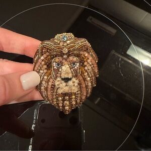 Lion Brooch – Beaded Statement Pin - Handmade